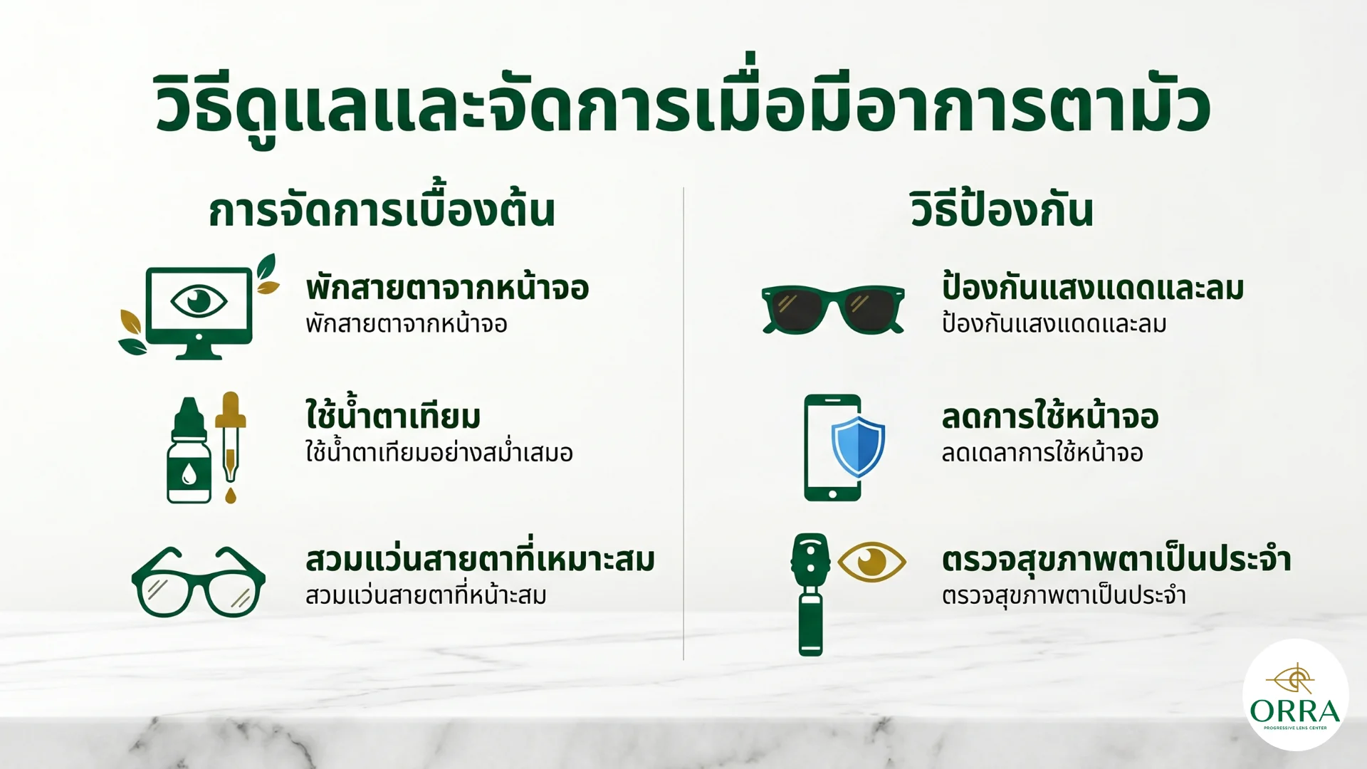 blurred vision care and prevention วิธีดูแลอาการตามัว เช่น พักสายตา ใช้น้ำตาเทียม สวมแว่นที่เหมาะสม และตรวจสุขภาพตาเป็นประจำ