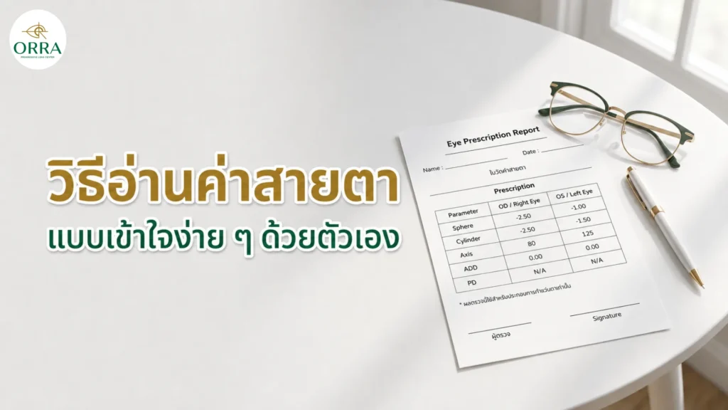 ใบวัดสายตาวางคู่แว่นตา สำหรับเรียนรู้วิธีอ่านค่าสายตาแบบเข้าใจง่ายด้วยตัวเอง