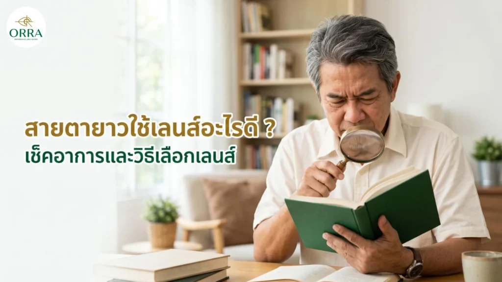 ชายสูงวัยใช้แว่นขยายช่วยอ่านหนังสือ อาการของคนสายตายาวที่กำลังหาว่าใช้เลนส์อะไรดี